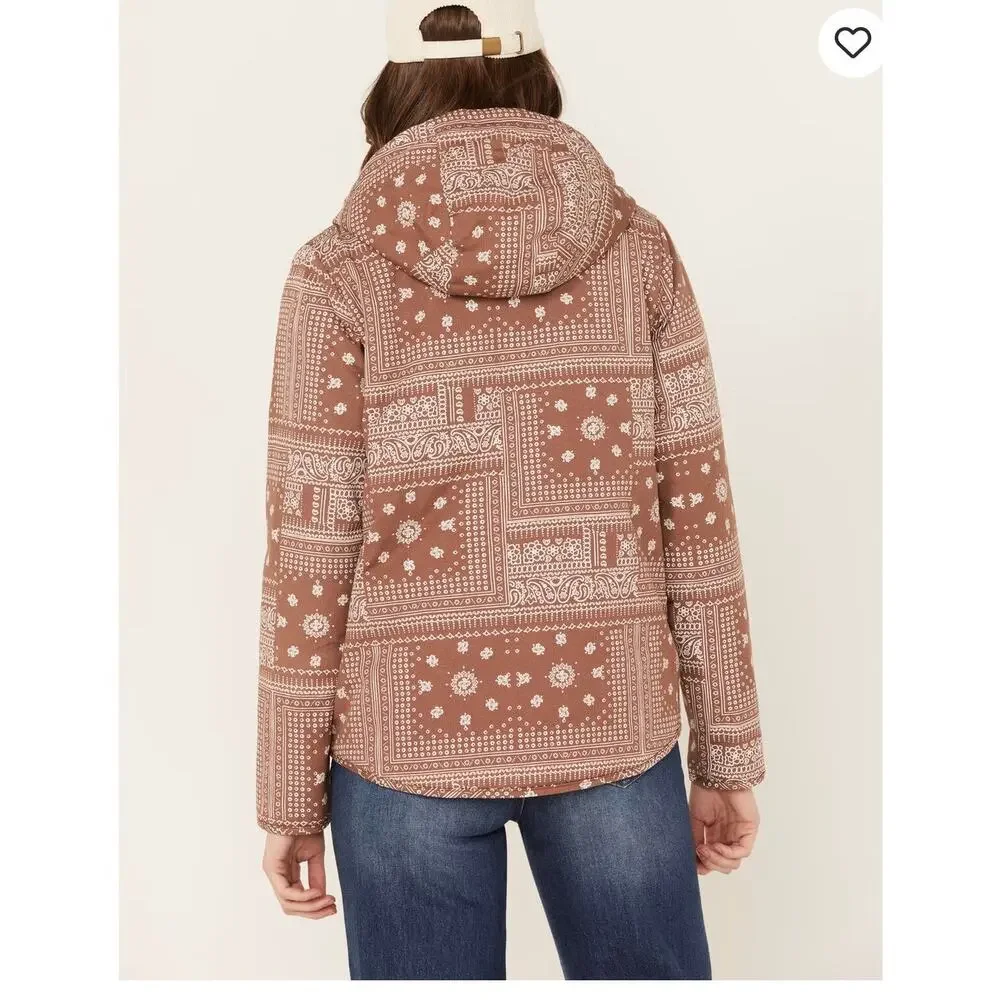 KAVU Women's Floral & Paisley Bandana Print Delmont Jacket Brown Medium - Picture 2 of 10